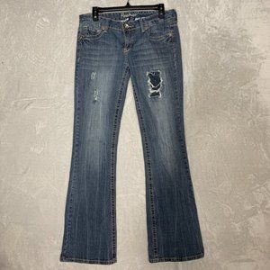 Amethyst Jeans Distressed Size 9 Women's Medium Wash Mid Rise Flare Jeans Y2K